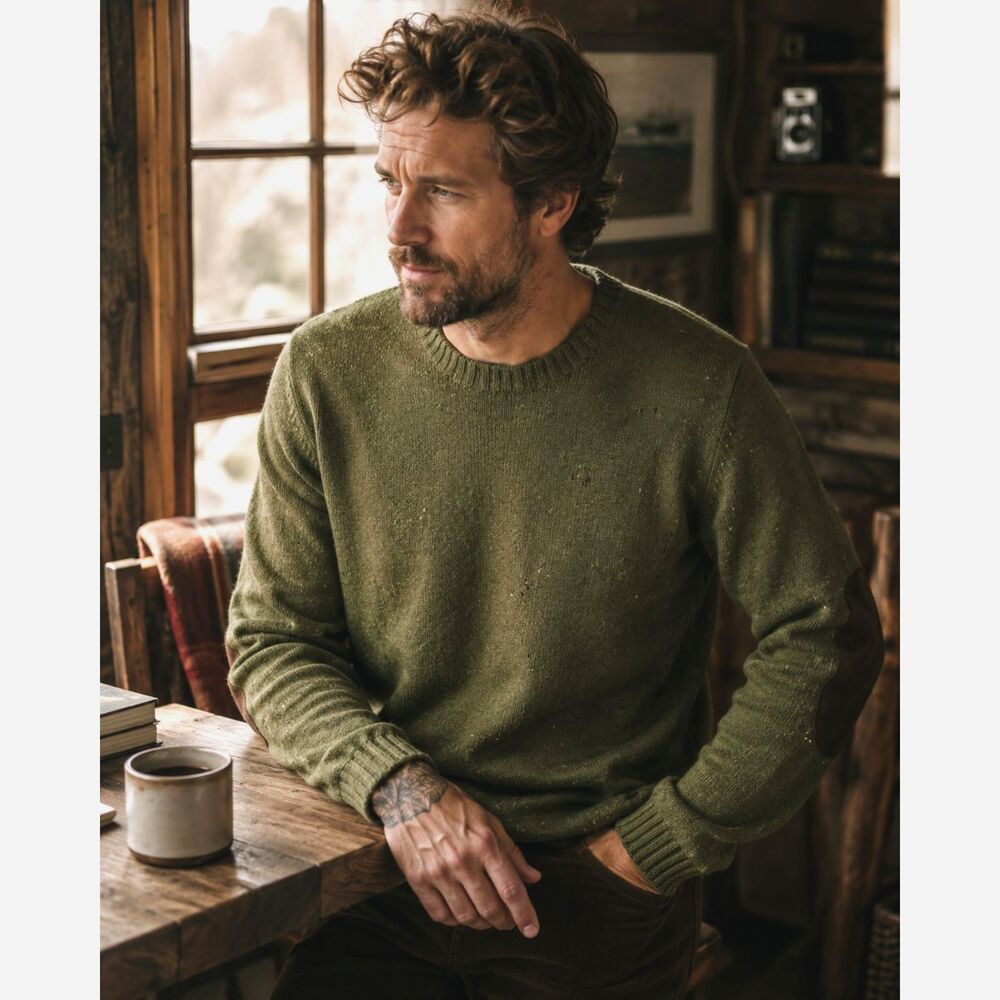 TAYLOR STITCH Green Baby Yak Pullover Elbow Pads Sweater Top  Mens Size 42